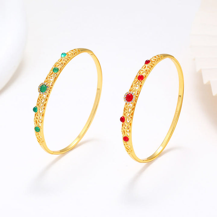 Bracelet jonc porte-bonheur en alliage de zirconium avec Buddha Stones et vigne