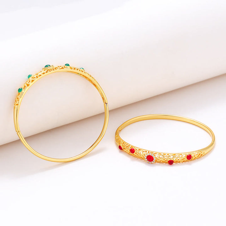 Bracelet jonc porte-bonheur en alliage de zirconium avec Buddha Stones et vigne