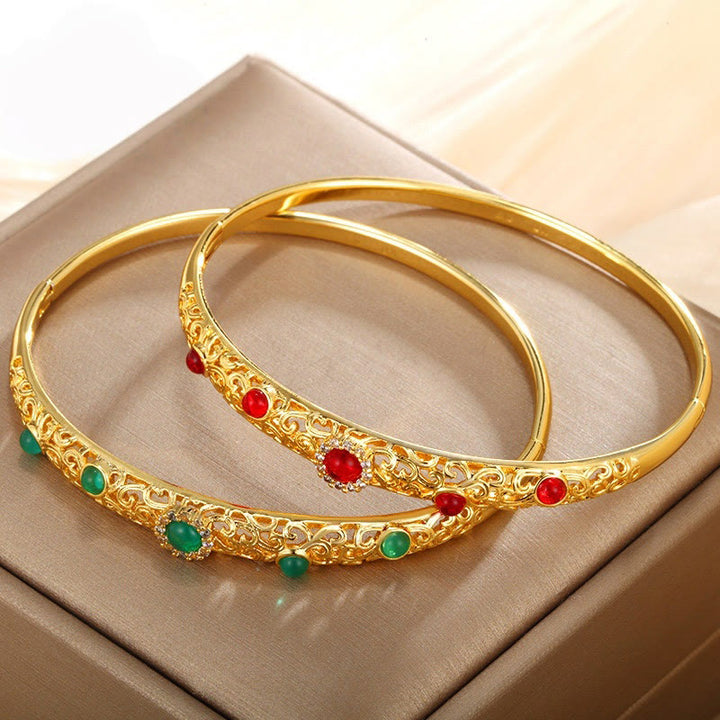 Bracelet jonc porte-bonheur en alliage de zirconium avec Buddha Stones et vigne - image 0