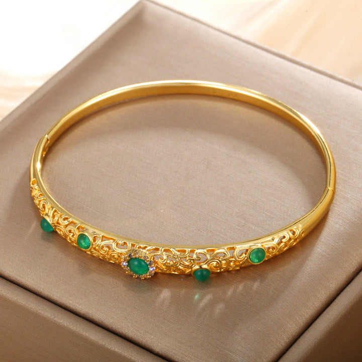 Bracelet jonc porte-bonheur en alliage de zirconium avec Buddha Stones et vigne - Vert - 56 mm (Ouverture possible) - image 7