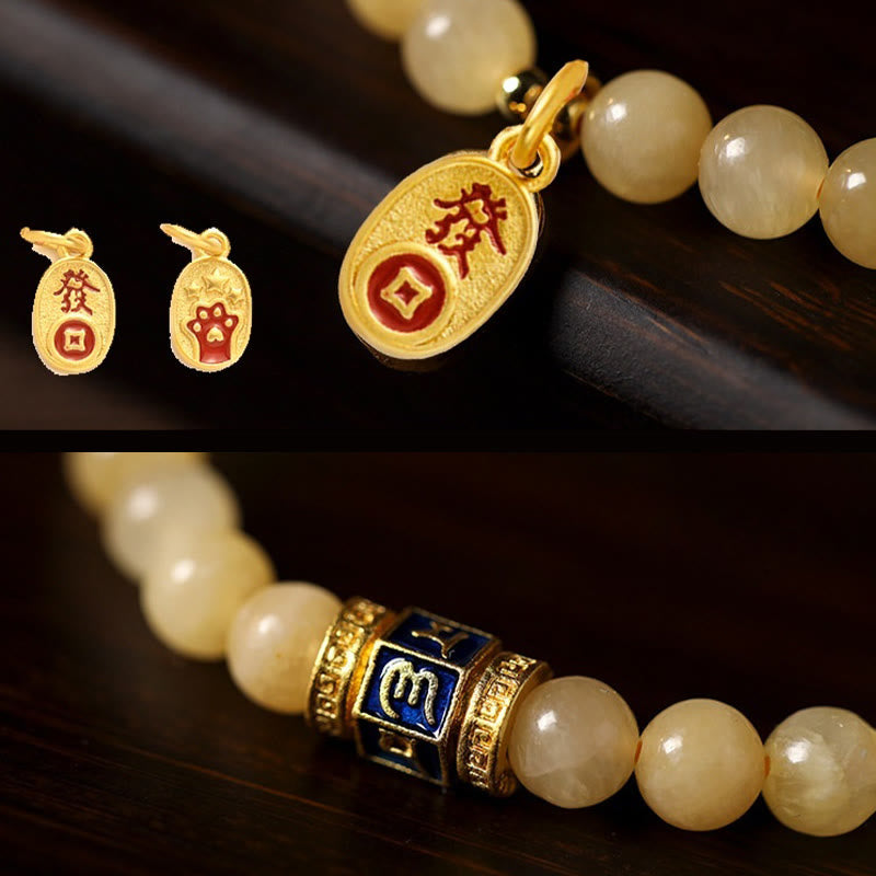 Bracelet de fortune en Buddha Stones , perles de topaze Om Mani Padme Hum