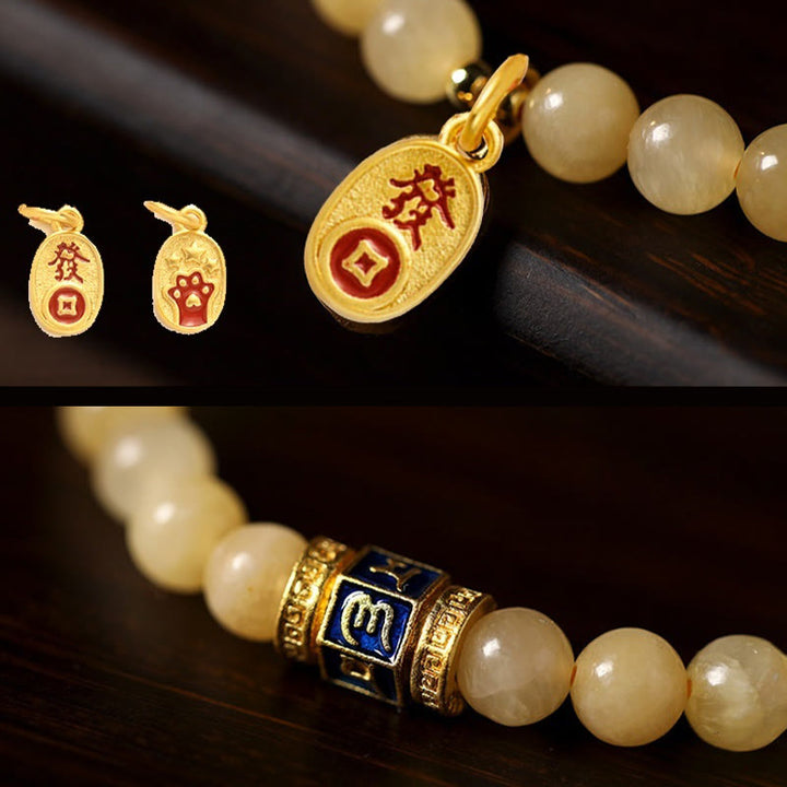 Bracelet de fortune en Buddha Stones , perles de topaze Om Mani Padme Hum