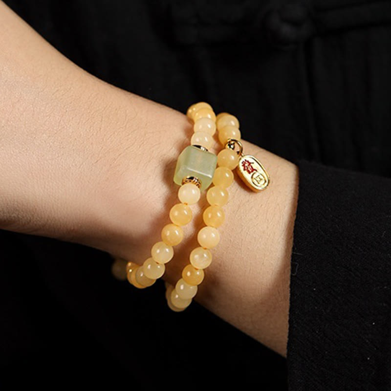 Bracelet de richesse double cercle en jade et perles de topaze de Buddha Stones