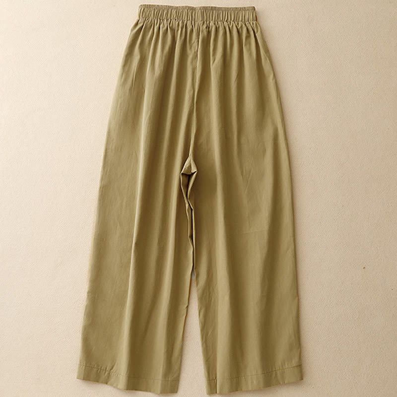 Pantalon large en coton avec poches pour femme, style Buddha Stones , vintage, couleur unie, boutons - image 1