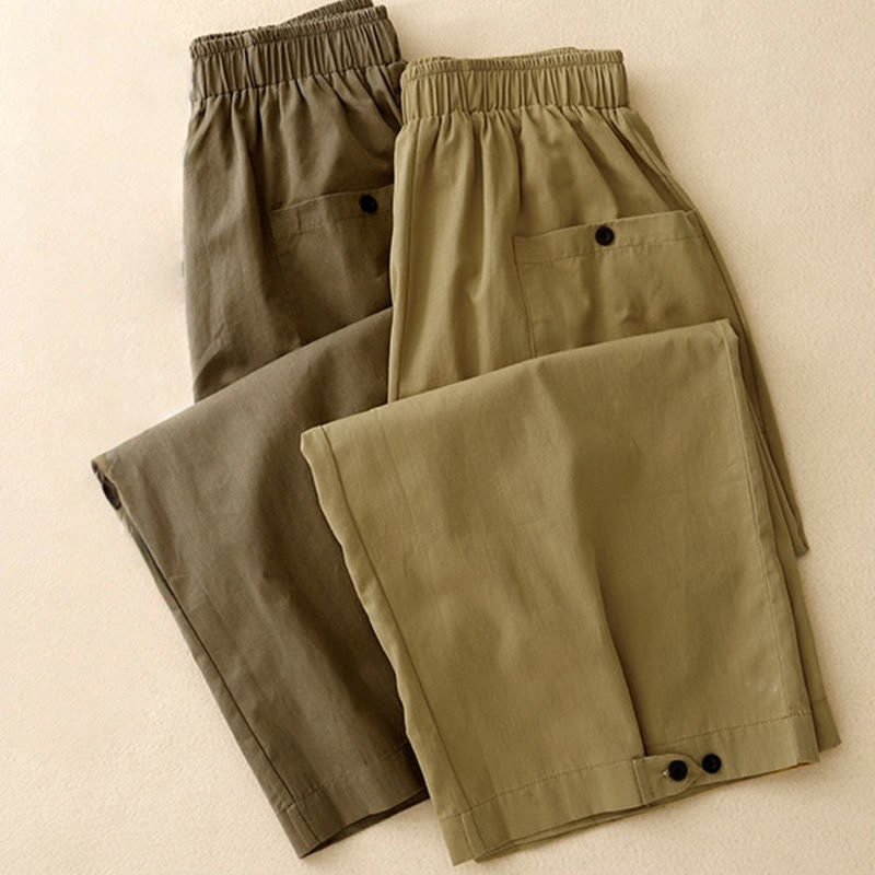 Pantalon large en coton avec poches pour femme, style Buddha Stones , vintage, couleur unie, boutons - image 15