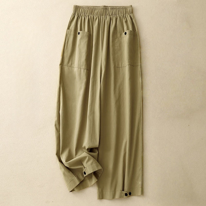 Pantalon large en coton avec poches pour femme, style Buddha Stones , vintage, couleur unie, boutons - verge d'or - US8-10，UK/AU12-14，EU40-42 (2XL) - image 0