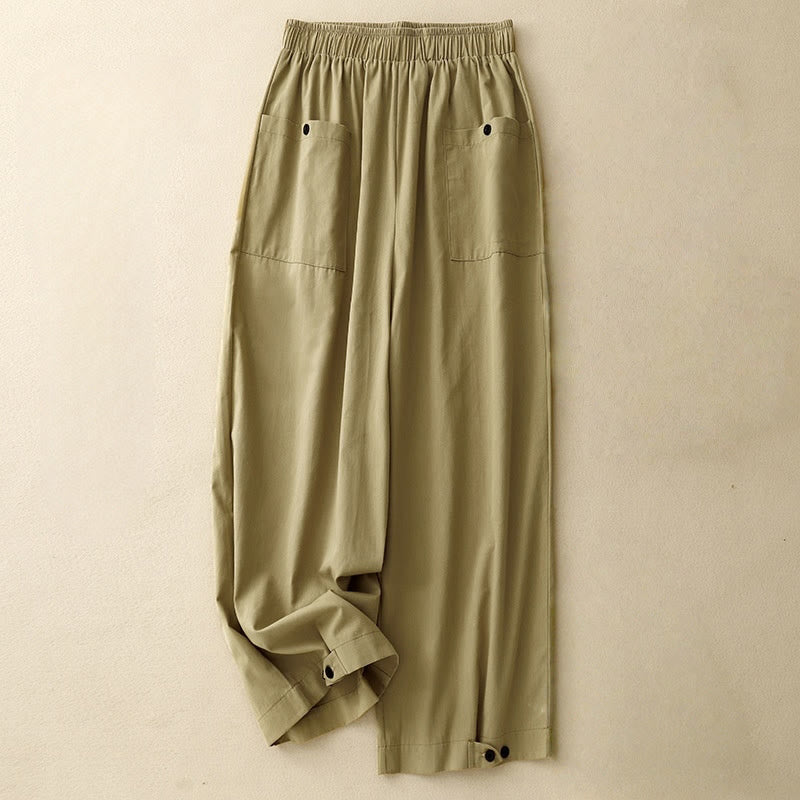 Pantalon large en coton avec poches pour femme, style Buddha Stones , vintage, couleur unie, boutons - Verge d'or - US8-10，UK/AU12-14，EU40-42 (2XL) - image 0