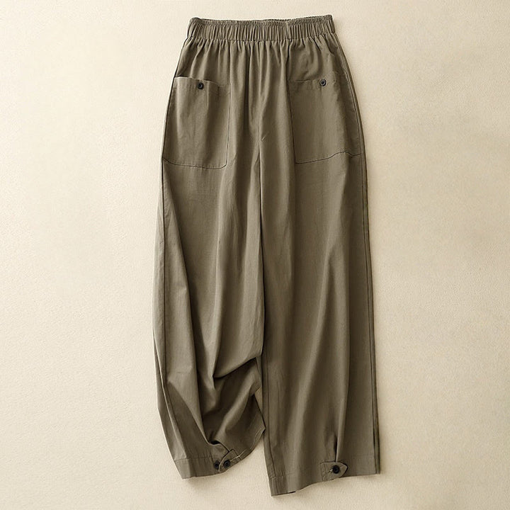 Pantalon large en coton avec poches pour femme, style Buddha Stones , vintage, couleur unie, boutons - Olive - US8-10，UK/AU12-14，EU40-42 (2XL) - image 8