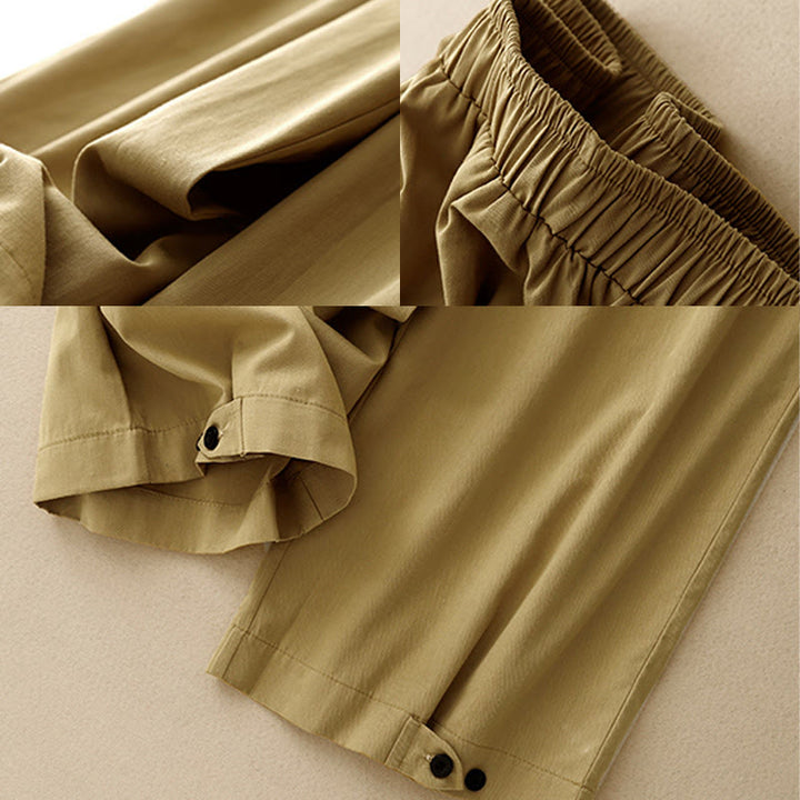 Pantalon large en coton avec poches pour femme, style Buddha Stones , vintage, couleur unie, boutons - image 7
