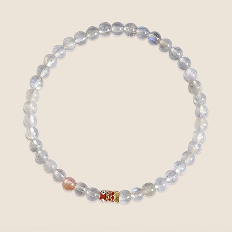Bracelet de guérison ultra-fin en pierre de lune et poisson koï Buddha Stones