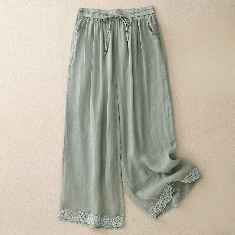 Pantalon décontracté vintage Buddha Stones avec cordon de serrage et dentelle pour femme, coupe large, en coton, taille élastique, avec poches - Aigue-marine moyenne - US8-10，UK/AU12-14，EU40-42 (2XL) - image 0