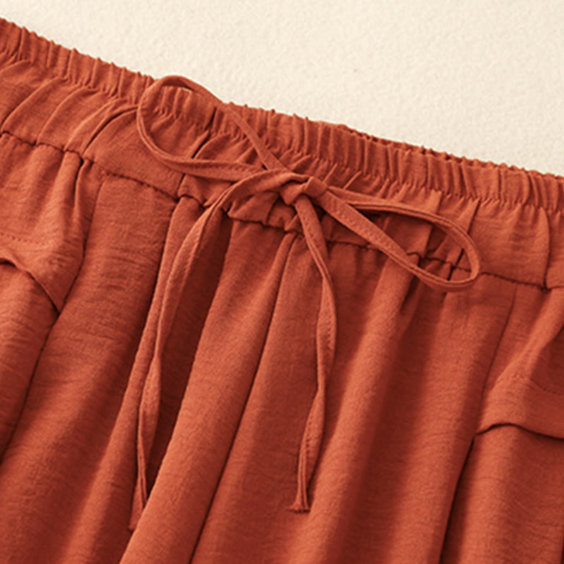 Pantalon court à jambes larges et poches pour femme, style ethnique décontracté et simple, avec cordon de serrage et Buddha Stones - image 14