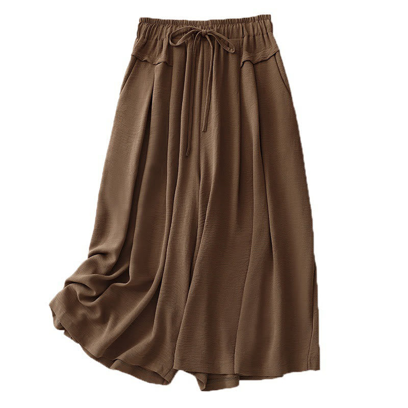 Pantalon court à jambes larges et poches pour femme, style ethnique décontracté et simple, avec cordon de serrage et Buddha Stones - image 8