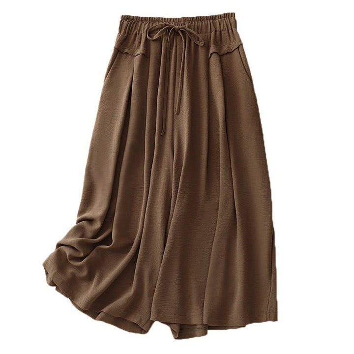 Pantalon court à jambes larges et poches pour femme, style ethnique décontracté et simple, avec cordon de serrage et Buddha Stones - image 8