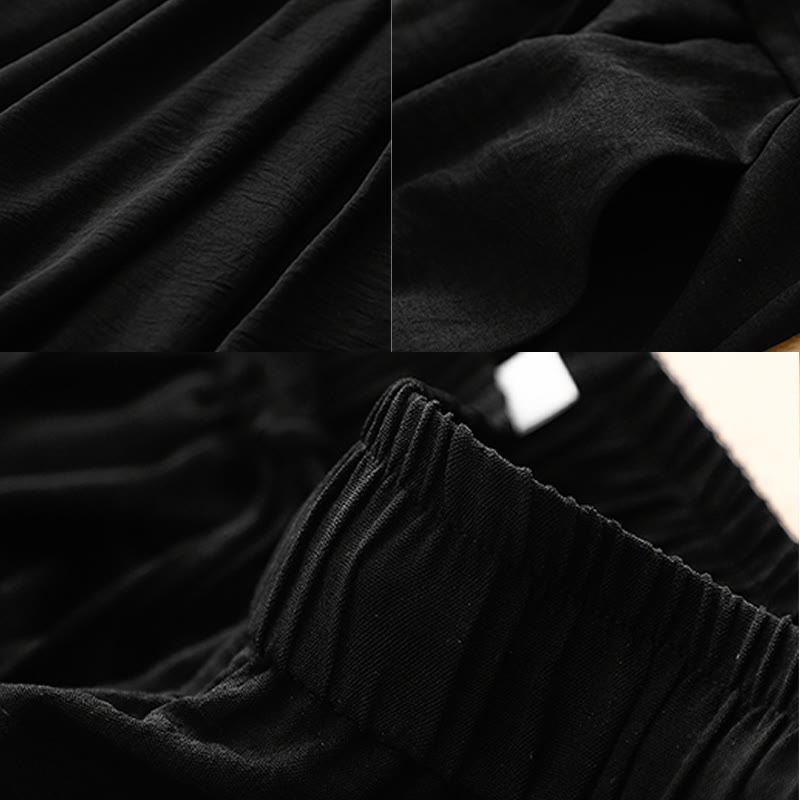 Pantalon court à jambes larges et poches pour femme, style ethnique décontracté et simple, avec cordon de serrage et Buddha Stones - image 12