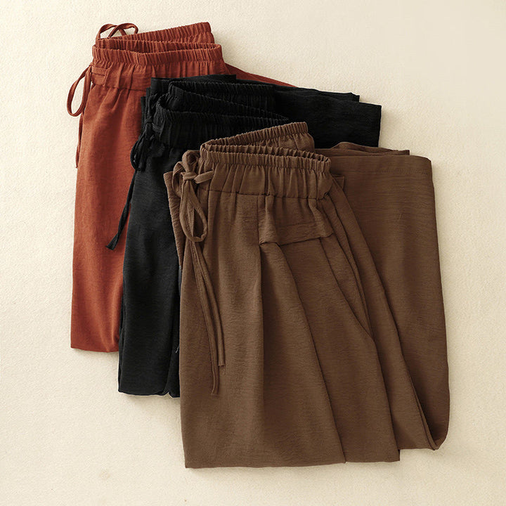 Pantalon court à jambes larges et poches pour femme, style ethnique décontracté et simple, avec cordon de serrage et Buddha Stones - image 19