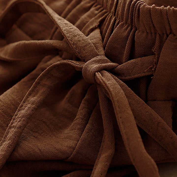 Pantalon court à jambes larges et poches pour femme, style ethnique décontracté et simple, avec cordon de serrage et Buddha Stones - image 3