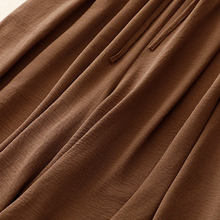 Pantalon court à jambes larges et poches pour femme, style ethnique décontracté et simple, avec cordon de serrage et Buddha Stones - image 5