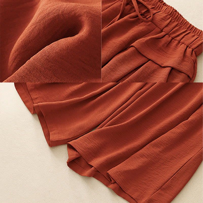 Pantalon court à jambes larges et poches pour femme, style ethnique décontracté et simple, avec cordon de serrage et Buddha Stones - image 18