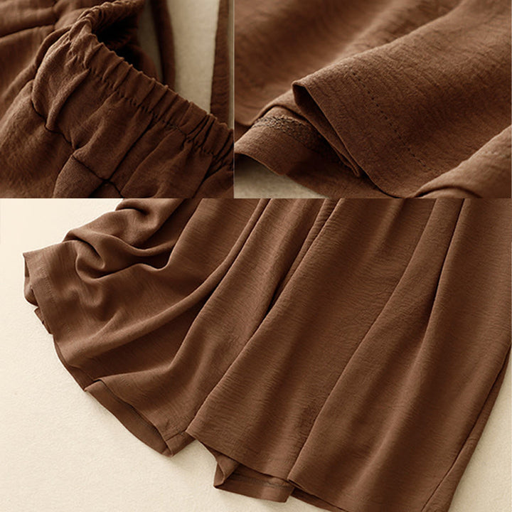 Pantalon court à jambes larges et poches pour femme, style ethnique décontracté et simple, avec cordon de serrage et Buddha Stones - image 7