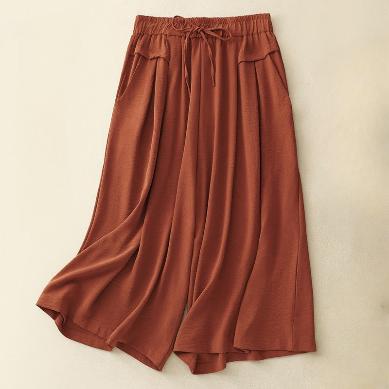 Pantalon court à jambes larges et poches pour femme, style ethnique décontracté et simple, avec cordon de serrage et Buddha Stones - Chocolat - US8-10，UK/AU12-14，EU40-42 (2XL) - image 13