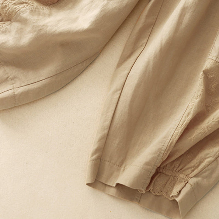 Pantalon d'été en coton et lin pour femme, broderie de Buddha Stones , couleur pure, patchwork, avec poches