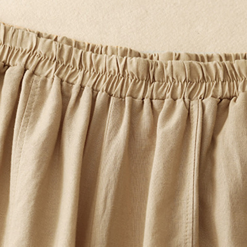 Pantalon d'été en coton et lin pour femme, broderie de Buddha Stones , couleur pure, patchwork, avec poches