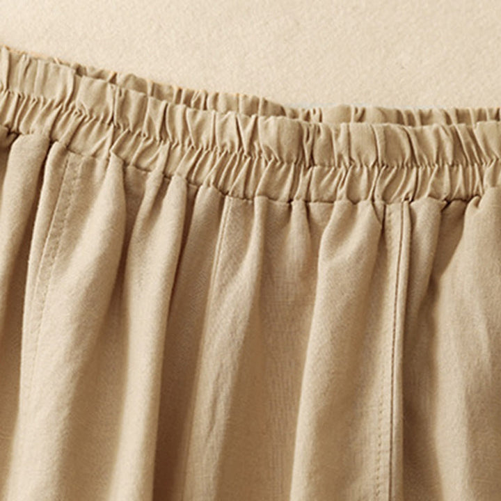 Pantalon d'été en coton et lin pour femme, broderie de Buddha Stones , couleur pure, patchwork, avec poches
