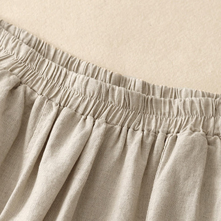Pantalon d'été en coton et lin pour femme, broderie de Buddha Stones , couleur pure, patchwork, avec poches