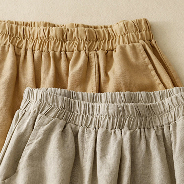 Pantalon d'été en coton et lin pour femme, broderie de Buddha Stones , couleur pure, patchwork, avec poches