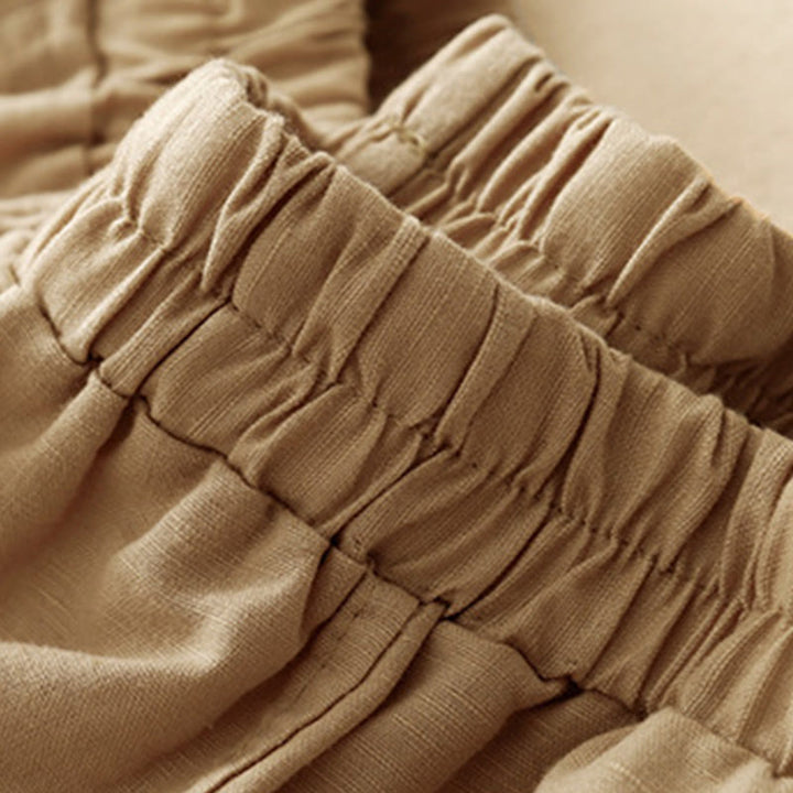 Pantalon d'été en coton et lin pour femme, broderie de Buddha Stones , couleur pure, patchwork, avec poches