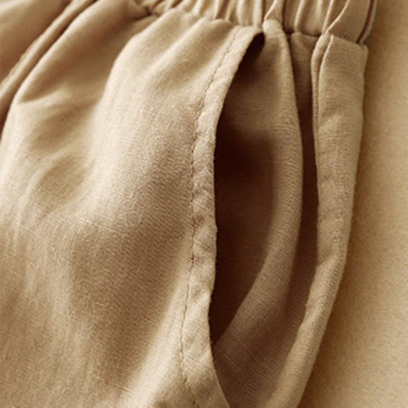Pantalon d'été en coton et lin pour femme, broderie de Buddha Stones , couleur pure, patchwork, avec poches