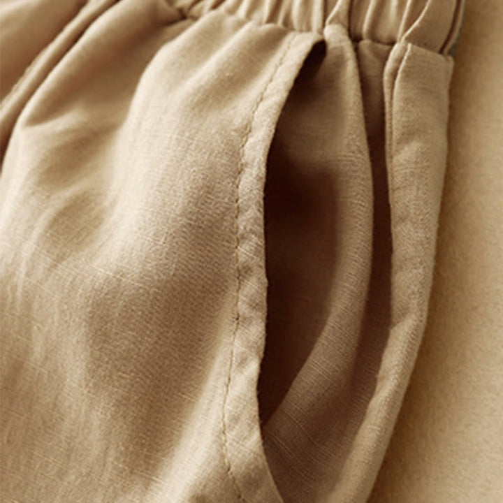 Pantalon d'été en coton et lin pour femme, broderie de Buddha Stones , couleur pure, patchwork, avec poches