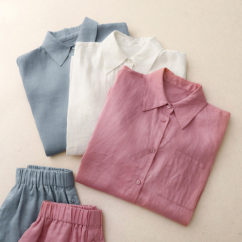 Ensemble 2 pièces d'été pour femme, chemise à manches longues, cardigan et short, vêtements de méditation avec poches, Buddha Stones - image 33