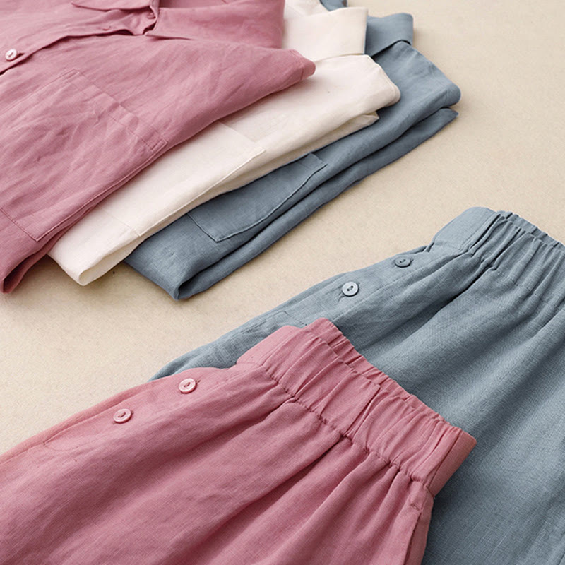 Ensemble 2 pièces d'été pour femme, chemise à manches longues, cardigan et short, vêtements de méditation avec poches, Buddha Stones - image 34