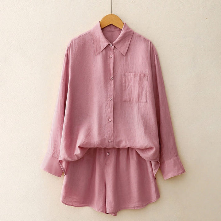 Ensemble 2 pièces d'été pour femme, chemise à manches longues, cardigan et short, vêtements de méditation avec poches, Buddha Stones - image 1