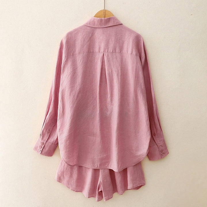 Ensemble 2 pièces d'été pour femme, chemise à manches longues, cardigan et short, vêtements de méditation avec poches, Buddha Stones - image 2