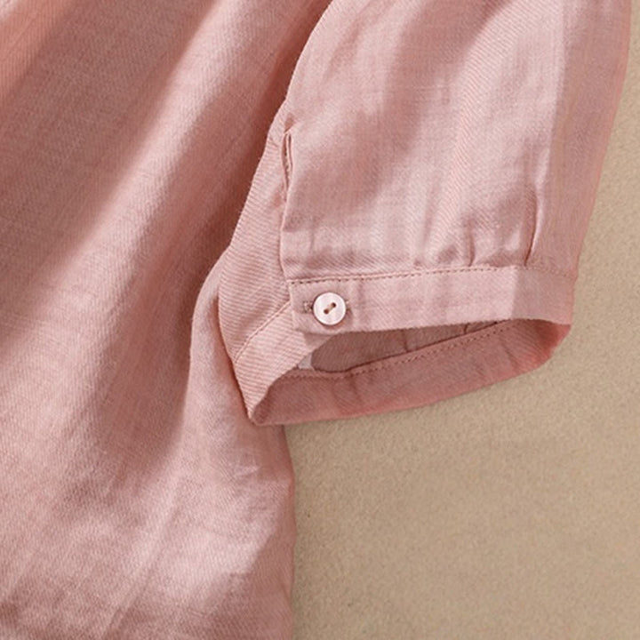 Chemise femme en coton et lin, manches trois-quarts, style décontracté, à boutons et volants, ornée de Buddha Stones. Col montant. - image 27