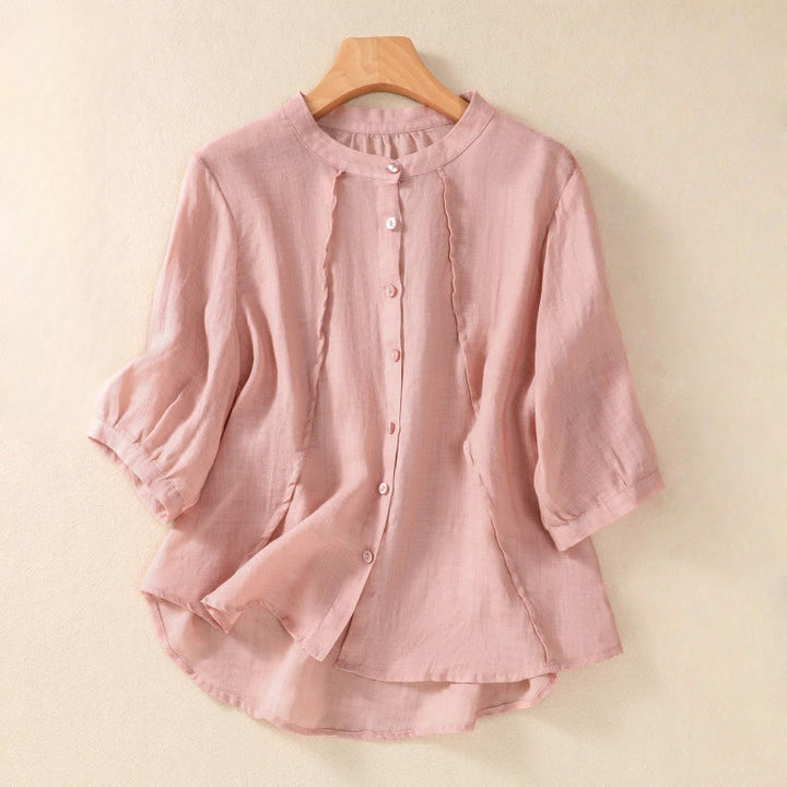 Cardigan décontracté à manches trois-quarts en coton et lin pour femme, col montant, Buddha Stones , à volants, style quotidien - Rose clair - US8-10，UK/AU12-14，EU40-42 (2XL) - image 23
