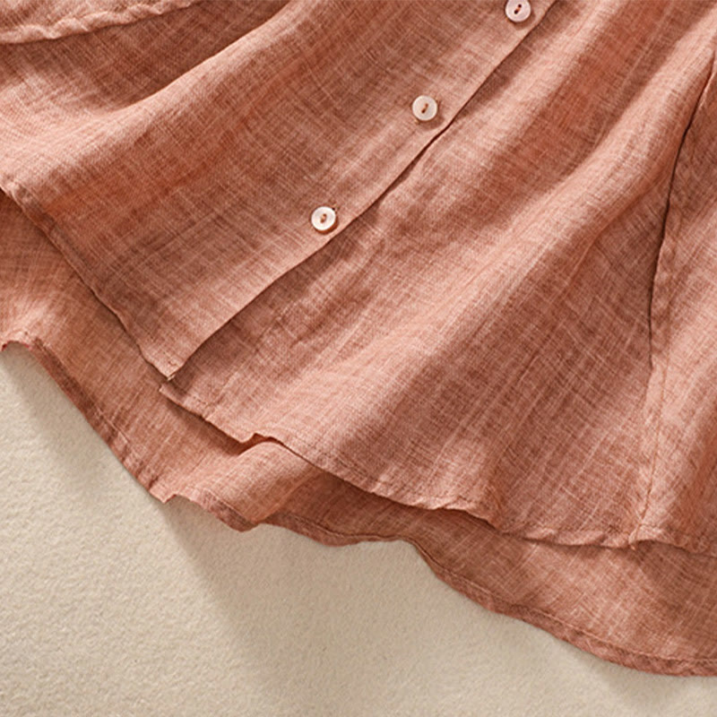 Cardigan décontracté à manches trois-quarts en coton et lin pour femme, col montant, Buddha Stones , à volants, style quotidien - image 20