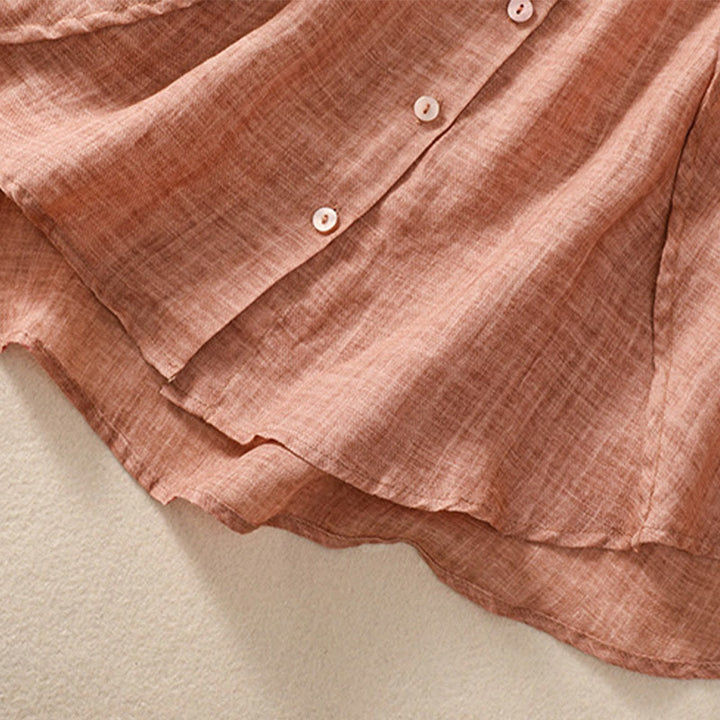 Cardigan décontracté à manches trois-quarts en coton et lin pour femme, col montant, Buddha Stones , à volants, style quotidien - image 20