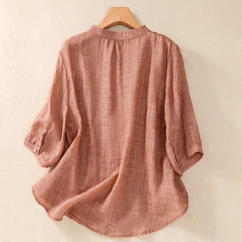 Cardigan décontracté à manches trois-quarts en coton et lin pour femme, col montant, Buddha Stones , à volants, style quotidien - image 16