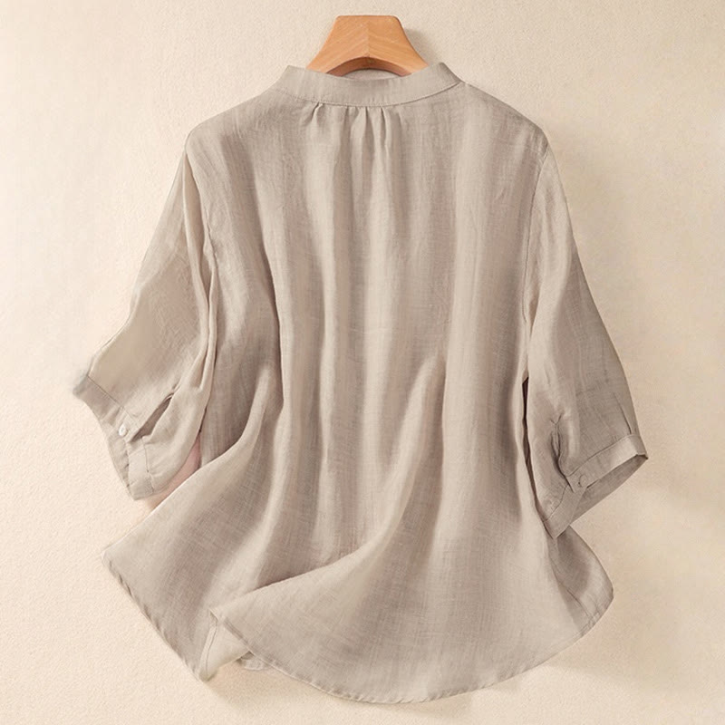 Cardigan décontracté à manches trois-quarts en coton et lin pour femme, col montant, Buddha Stones , à volants, style quotidien - image 8