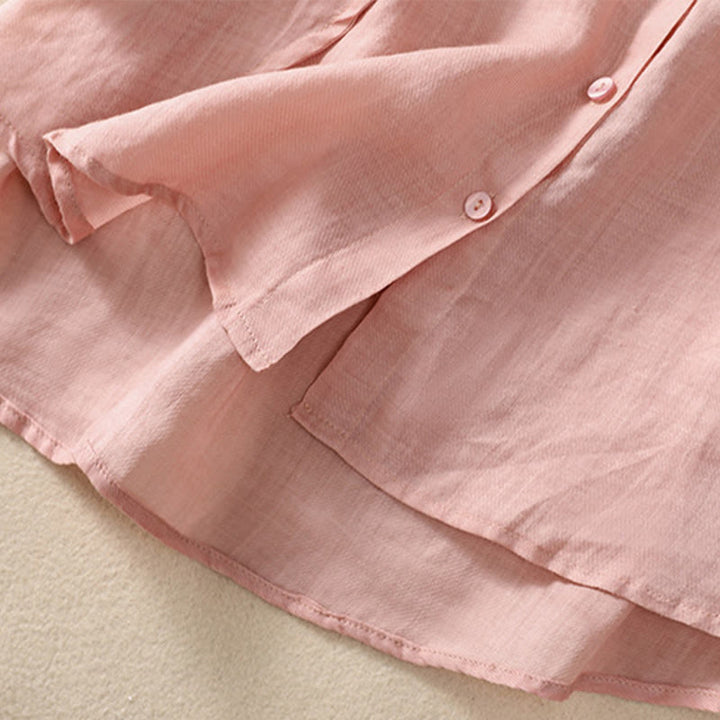 Cardigan décontracté à manches trois-quarts en coton et lin pour femme, col montant, Buddha Stones , à volants, style quotidien - image 30