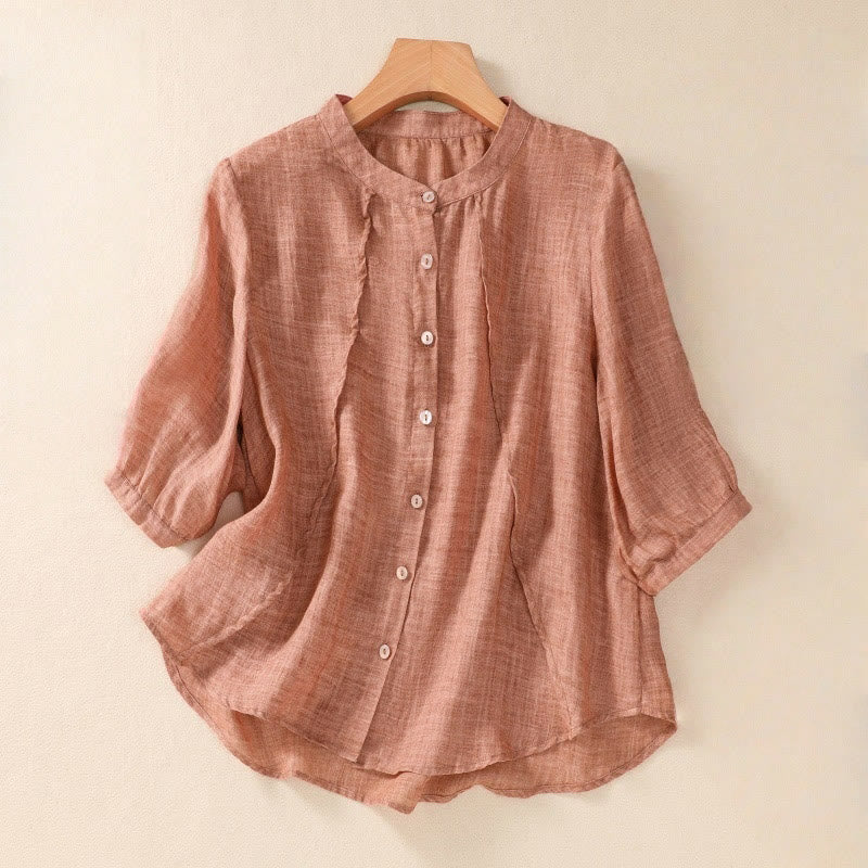 Cardigan décontracté à manches trois-quarts en coton et lin pour femme, col montant, Buddha Stones , à volants, style quotidien - Corail - US8-10，UK/AU12-14，EU40-42 (2XL) - image 15