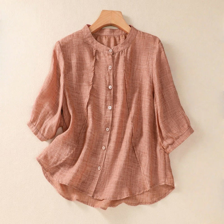 Cardigan décontracté à manches trois-quarts en coton et lin pour femme, col montant, Buddha Stones , à volants, style quotidien - Corail - US8-10，UK/AU12-14，EU40-42 (2XL) - image 15