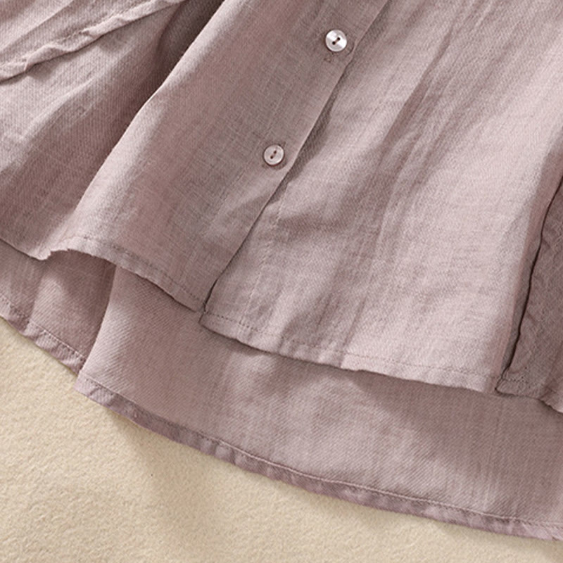 Cardigan décontracté à manches trois-quarts en coton et lin pour femme, col montant, Buddha Stones , à volants, style quotidien - image 6