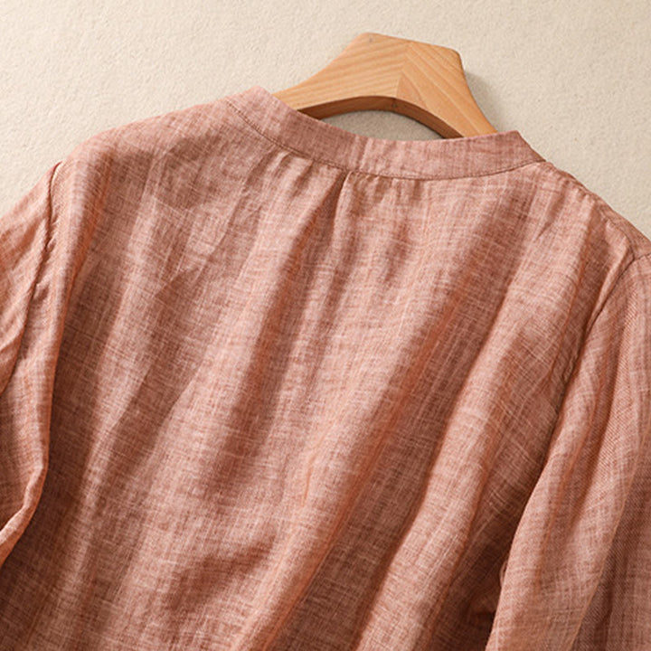 Cardigan décontracté à manches trois-quarts en coton et lin pour femme, col montant, Buddha Stones , à volants, style quotidien - image 18