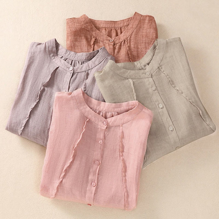 Cardigan décontracté à manches trois-quarts en coton et lin pour femme, col montant, Buddha Stones , à volants, style quotidien - image 31