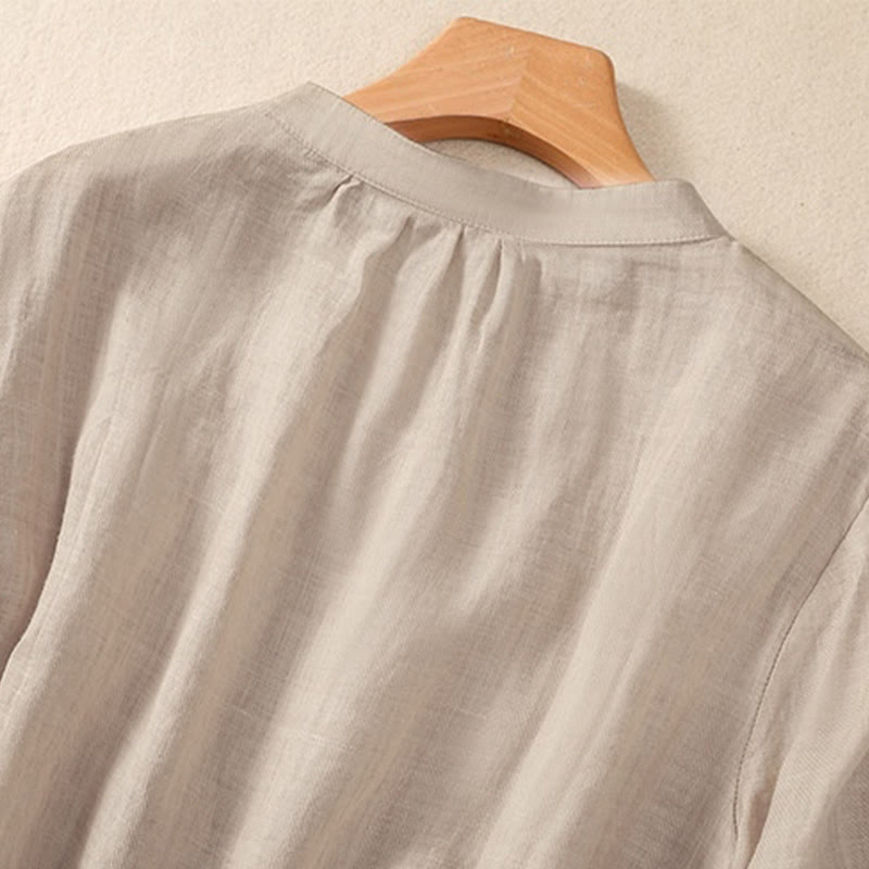 Cardigan décontracté à manches trois-quarts en coton et lin pour femme, col montant, Buddha Stones , à volants, style quotidien - image 11